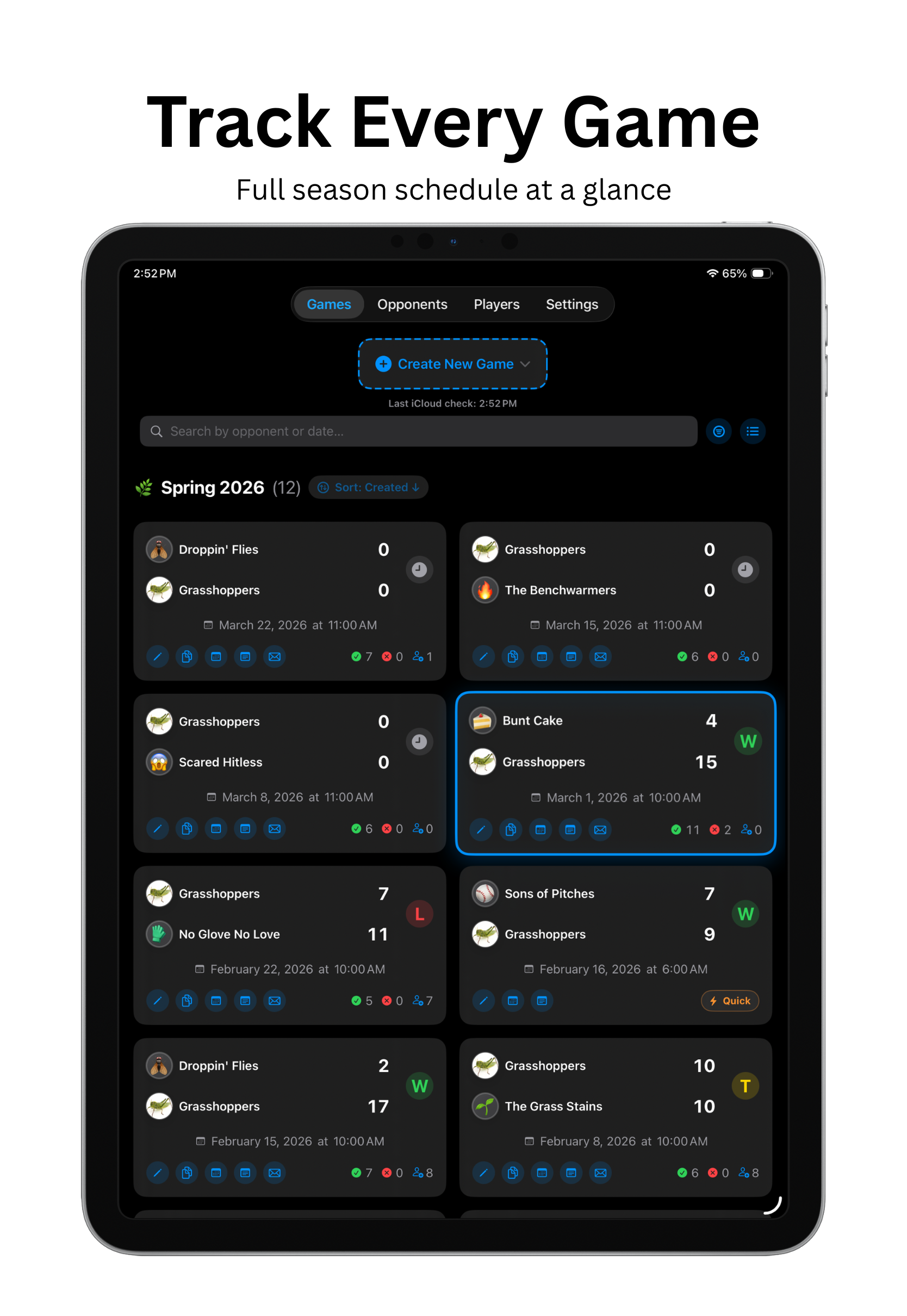 Track every game with full season schedule