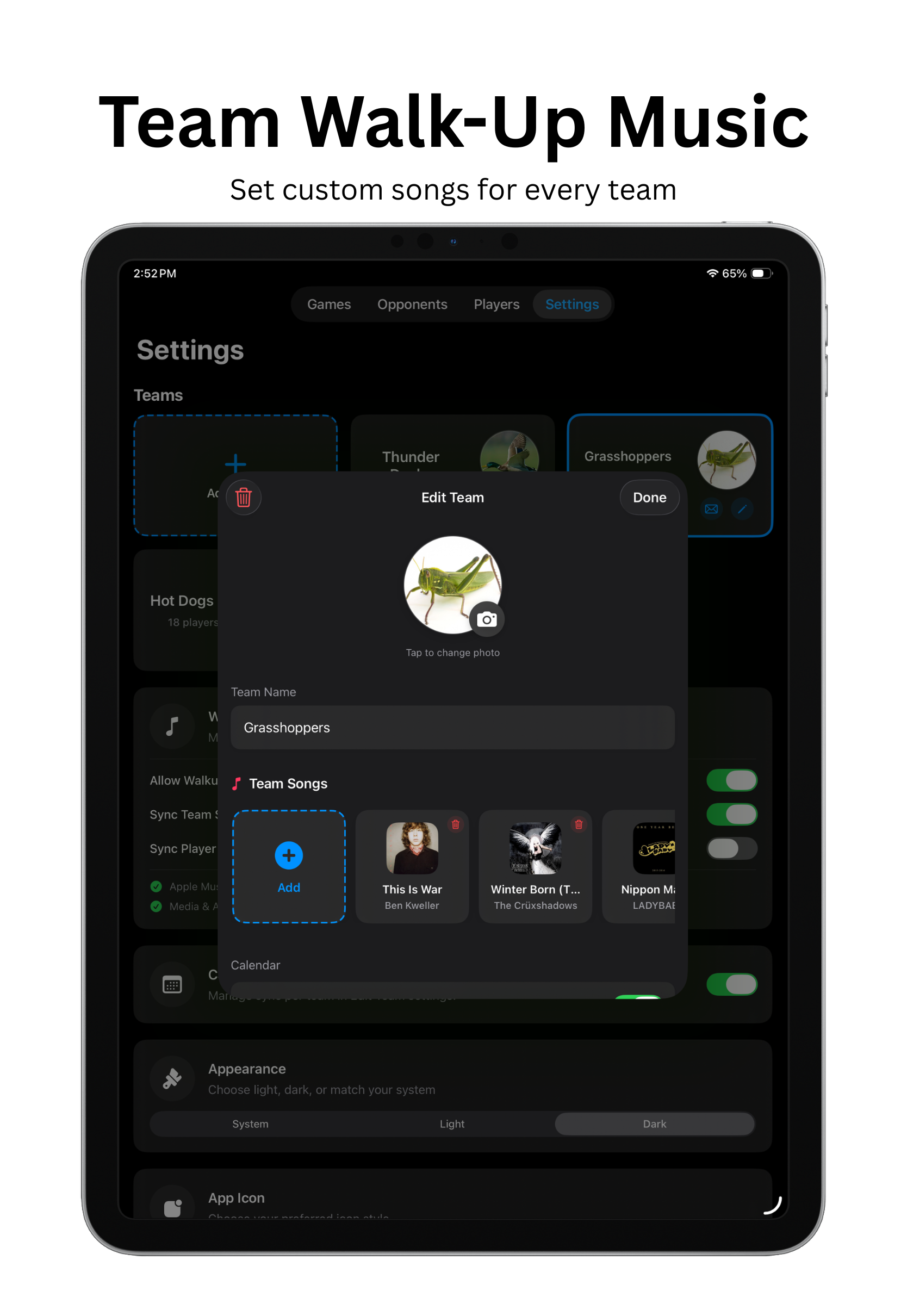 Team walk-up music - set custom songs for every team